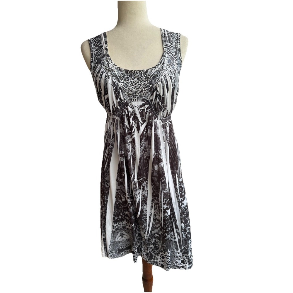 Y2K Sublimation Mini Dress Summer Beach Travel Indie Goth Stretchy Black Large